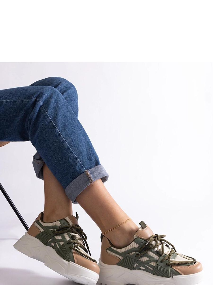 Zielono-beżowe sneakersy damskie Alva - Solea