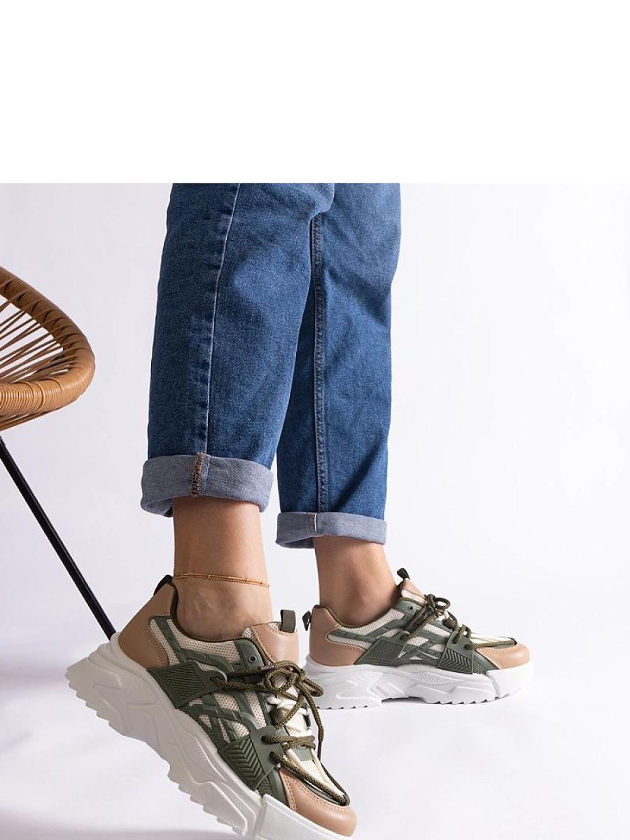 Zielono-beżowe sneakersy damskie Alva - Solea - obrazek 2