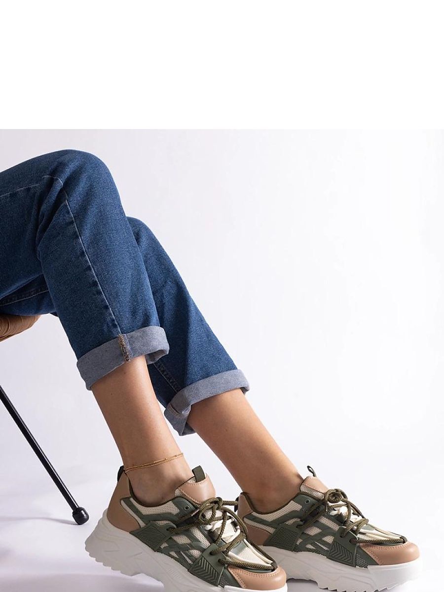 Zielono-beżowe sneakersy damskie Alva - Solea - obrazek 3