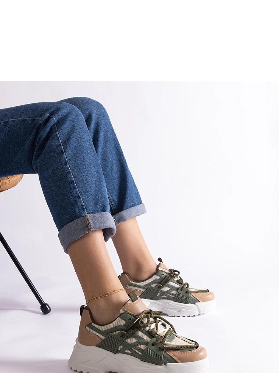 Zielono-beżowe sneakersy damskie Alva - Solea - obrazek 4