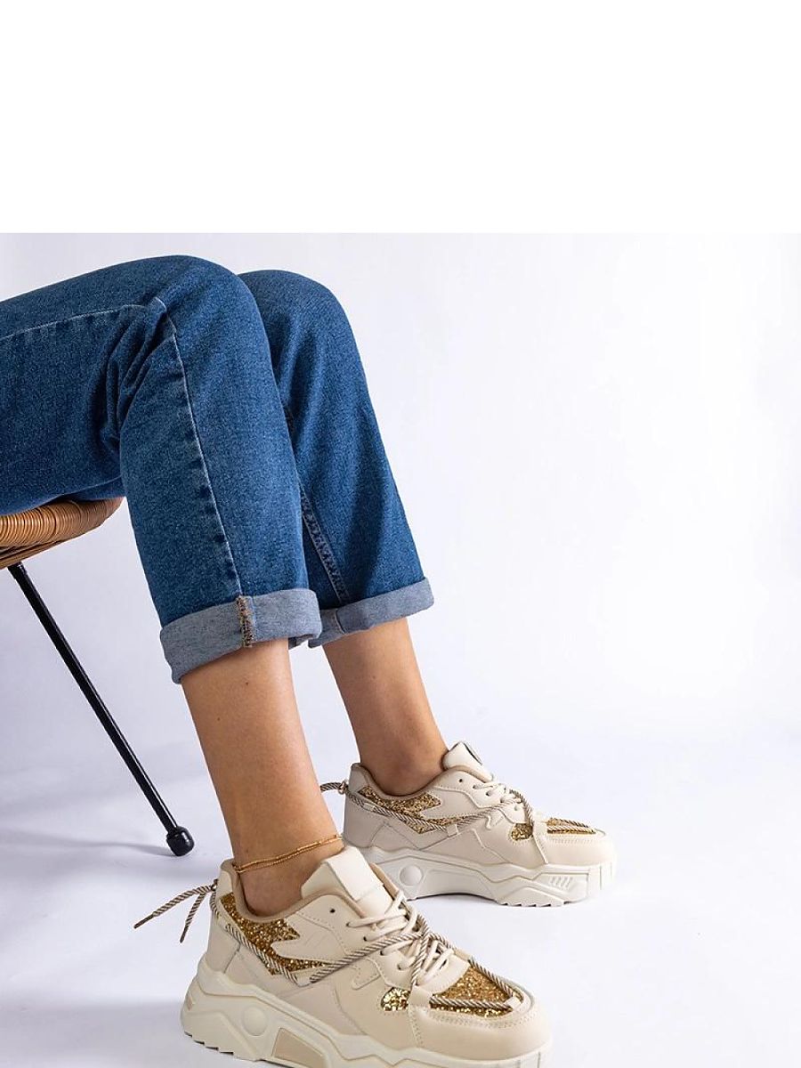 Beżowe sneakersy damskie z brokatem Agar - Solea