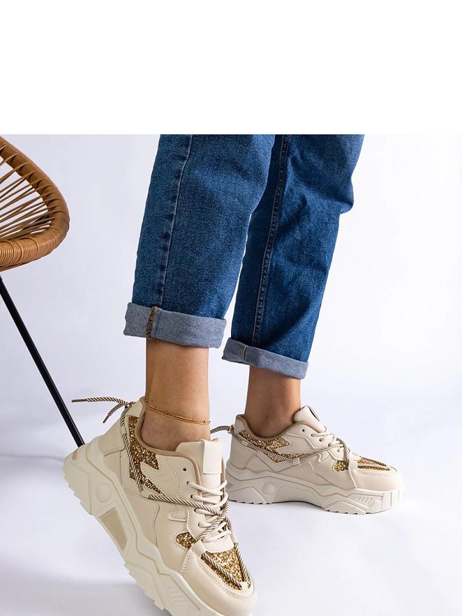 Beżowe sneakersy damskie z brokatem Agar - Solea - obrazek 2