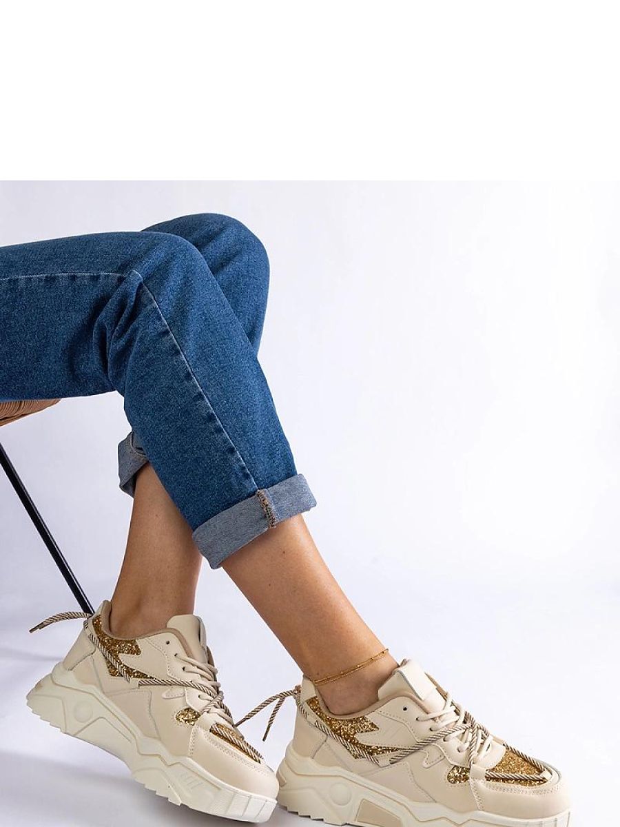 Beżowe sneakersy damskie z brokatem Agar - Solea - obrazek 3