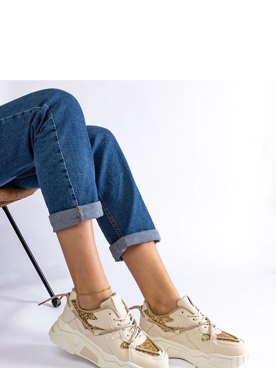 Beżowe sneakersy damskie z brokatem Agar - Solea - obrazek 4