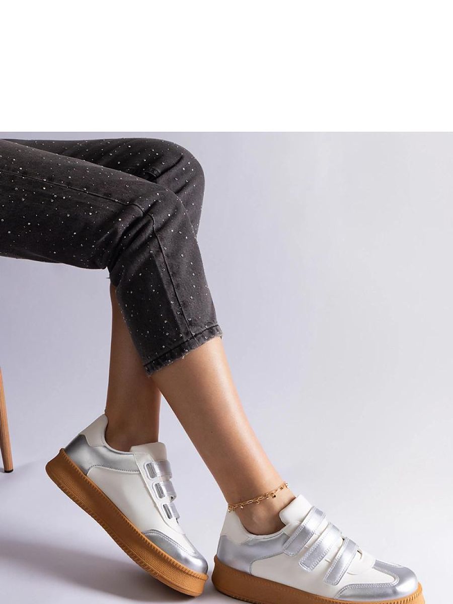 Srebrne sneakersy zapinane na rzepy Mena - Solea