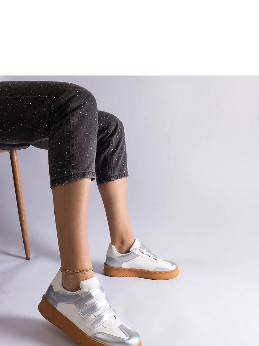 Srebrne sneakersy zapinane na rzepy Mena - Solea - obrazek 2