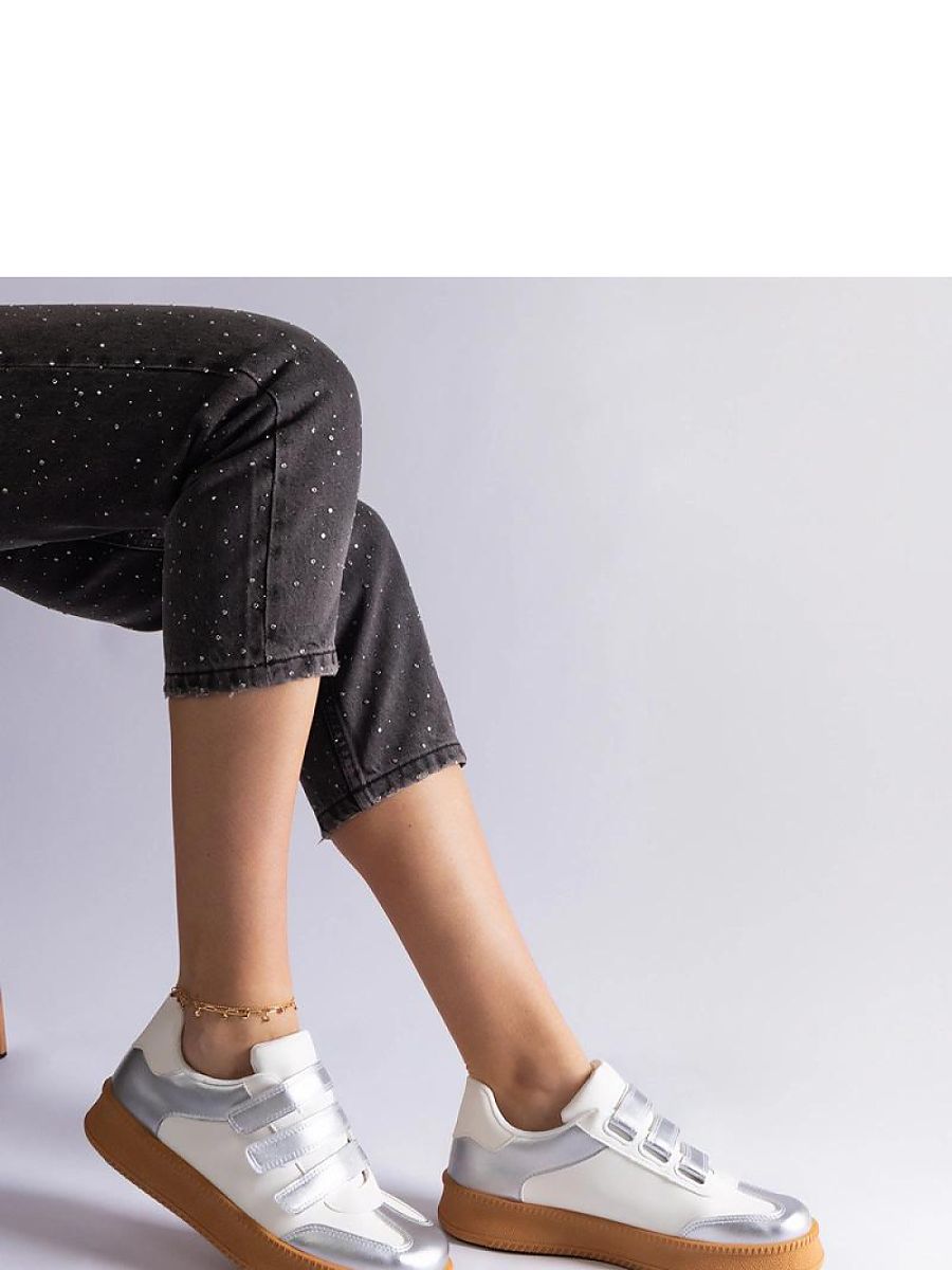 Srebrne sneakersy zapinane na rzepy Mena - Solea - obrazek 3