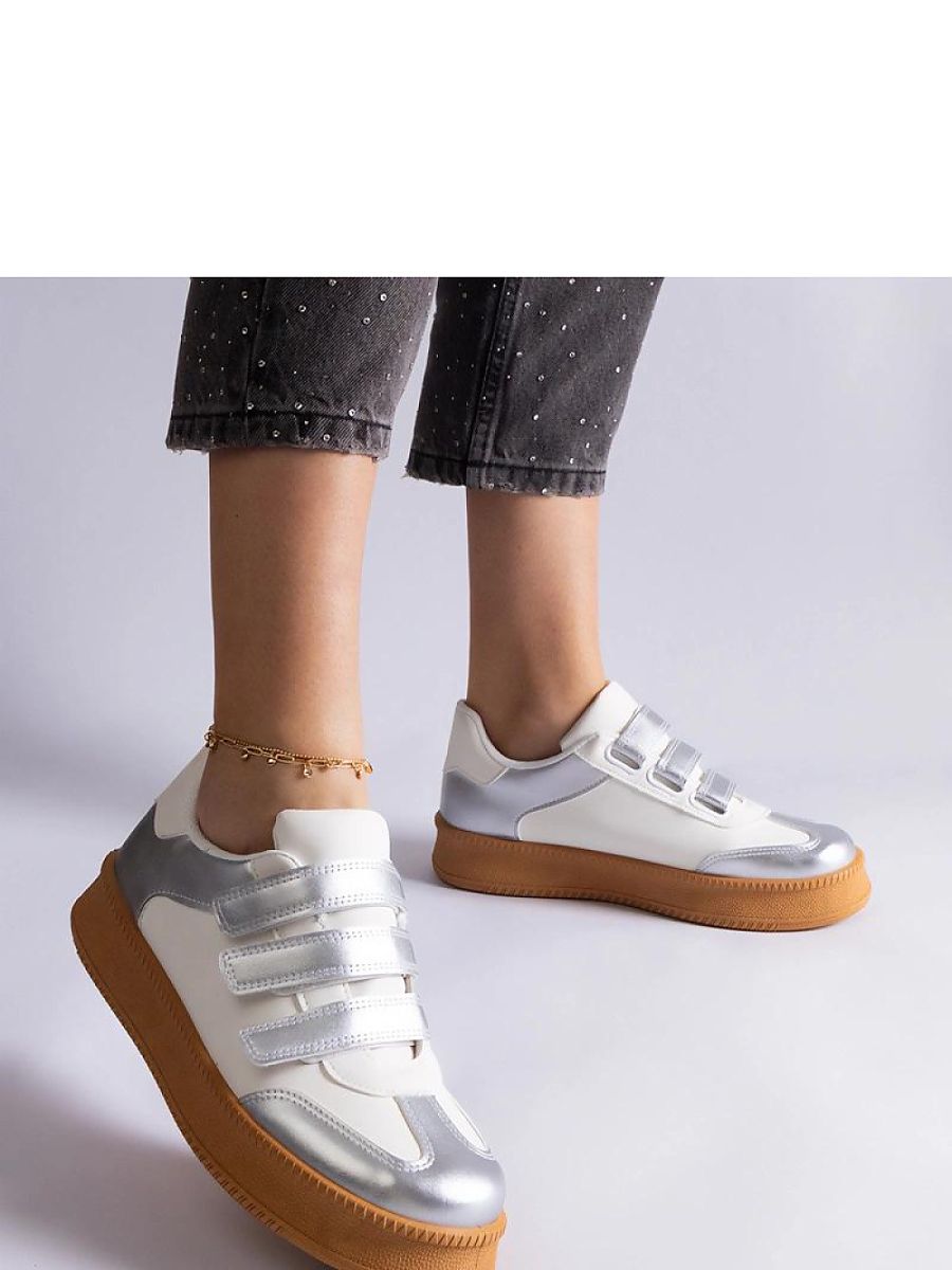 Srebrne sneakersy zapinane na rzepy Mena - Solea - obrazek 4