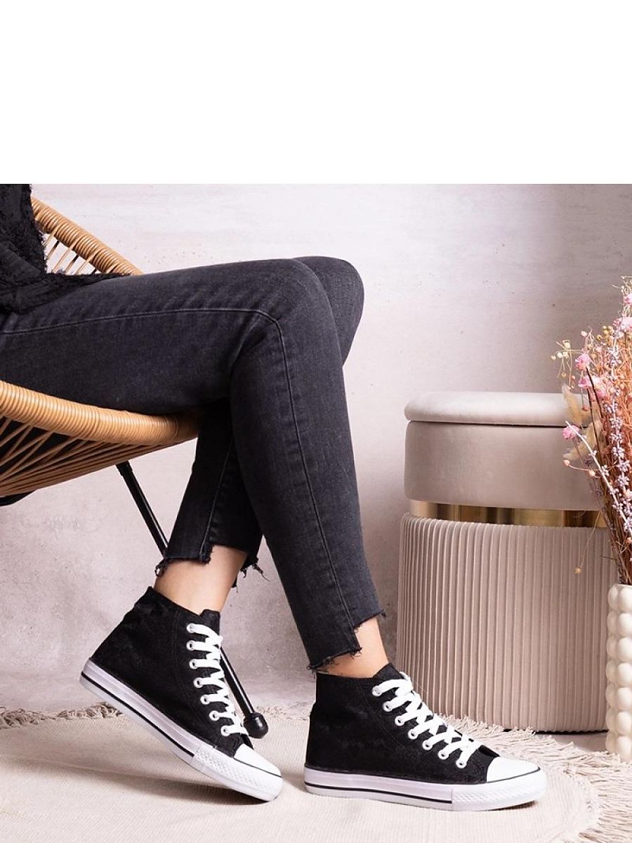 Czarne wysokie trampki z koronką Bonifakima - Solea