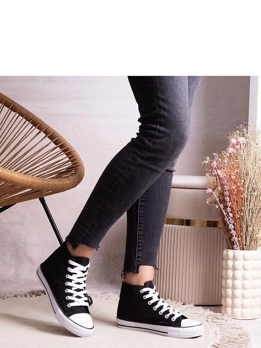 Czarne wysokie trampki z koronką Bonifakima - Solea - obrazek 2