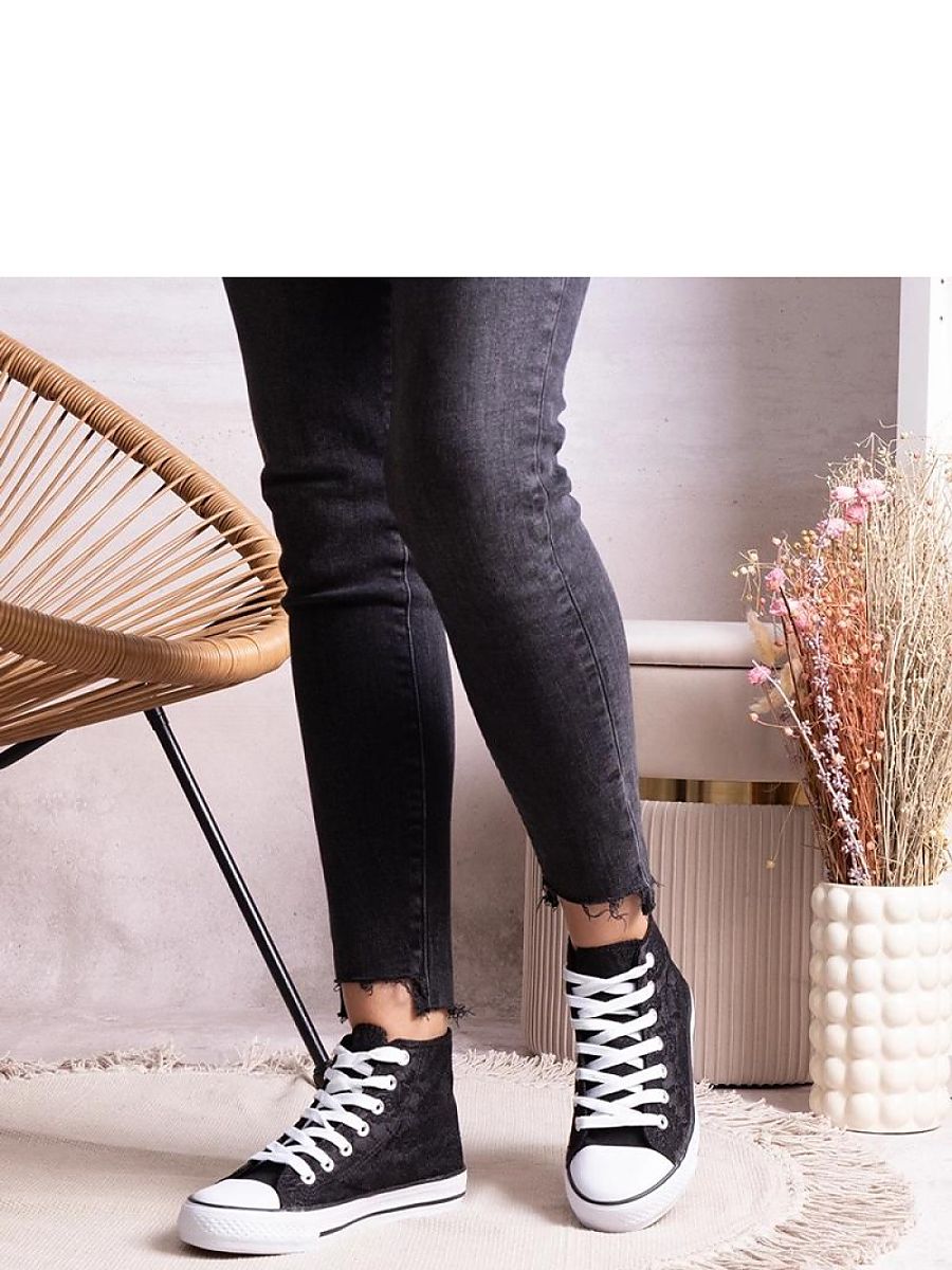 Czarne wysokie trampki z koronką Bonifakima - Solea - obrazek 3