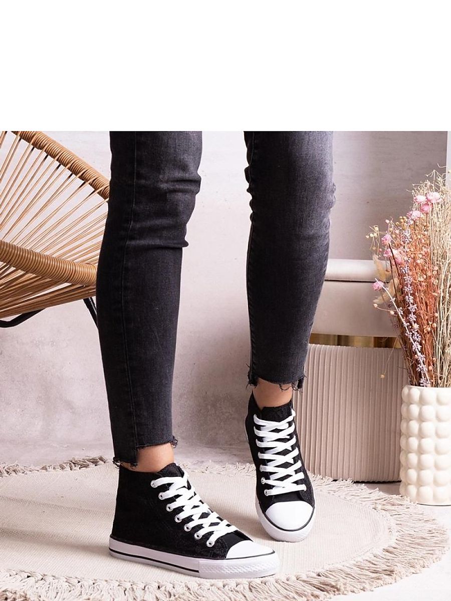 Czarne wysokie trampki z koronką Bonifakima - Solea - obrazek 4