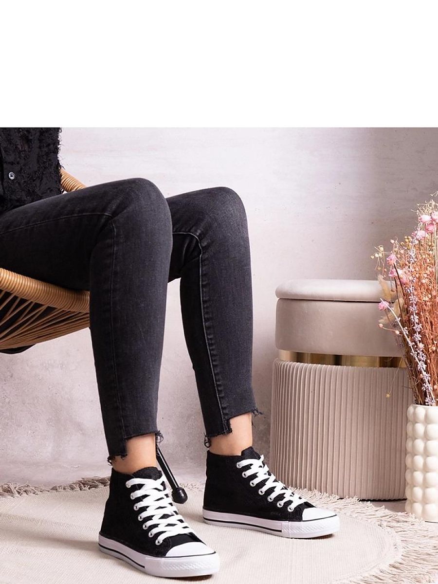 Czarne wysokie trampki z koronką Bonifakima - Solea - obrazek 5