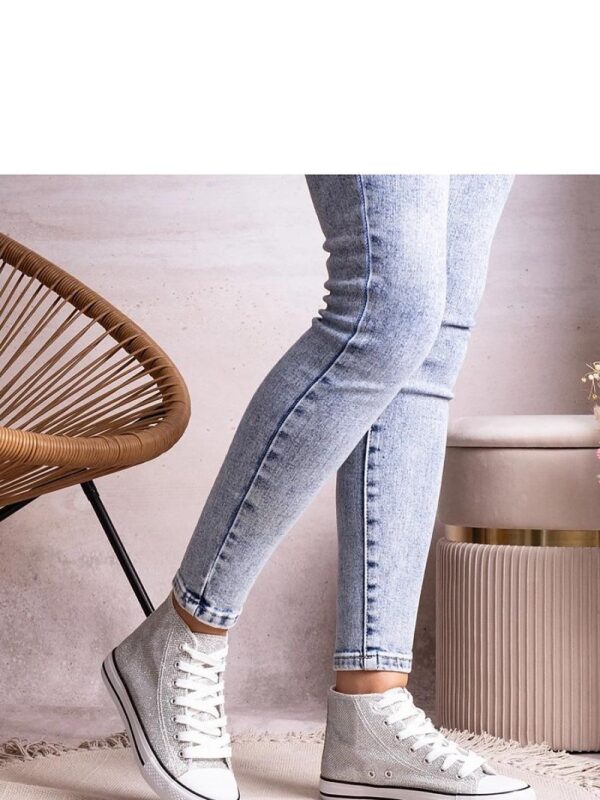 Srebrne wysokie trampki z siateczki błyszczącej Ranifali - Solea