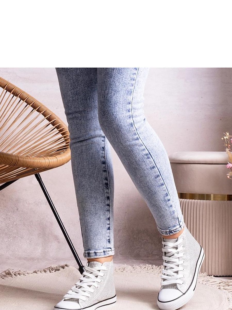 Srebrne wysokie trampki z siateczki błyszczącej Ranifali - Solea - obrazek 2