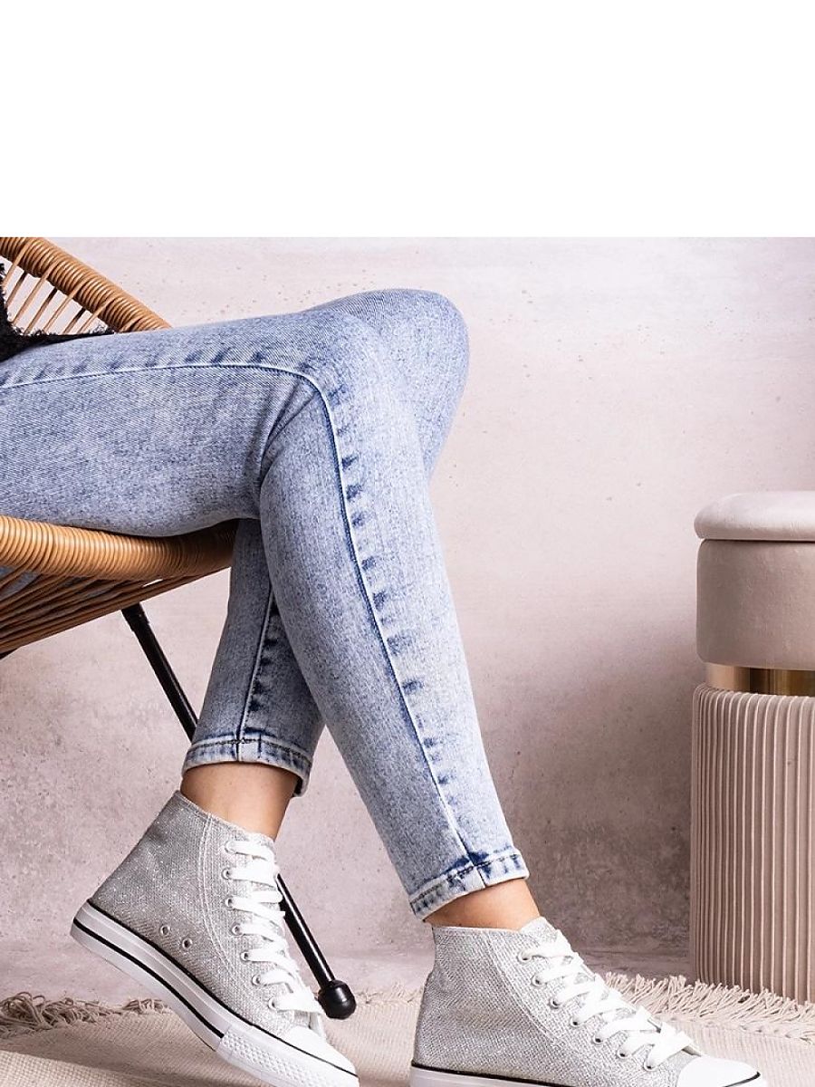 Srebrne wysokie trampki z siateczki błyszczącej Ranifali - Solea - obrazek 3