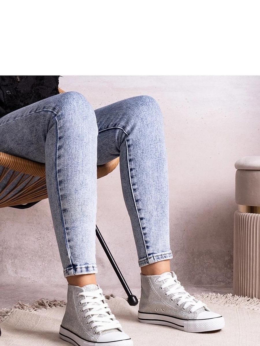 Srebrne wysokie trampki z siateczki błyszczącej Ranifali - Solea - obrazek 4