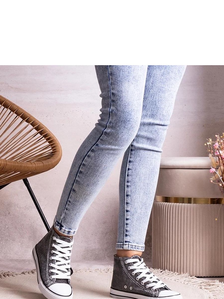 Czarne wysokie trampki z siateczki błyszczącej Ranifali - Solea - obrazek 2