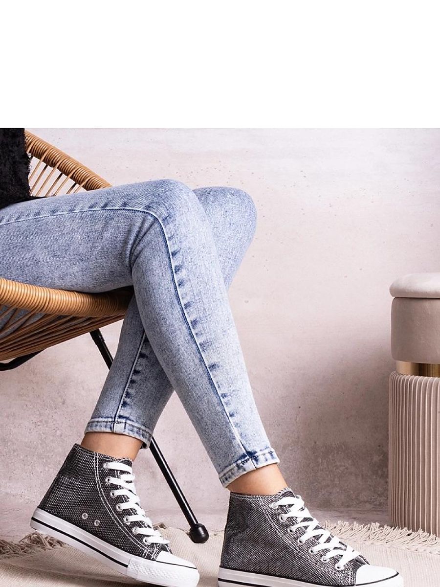 Czarne wysokie trampki z siateczki błyszczącej Ranifali - Solea - obrazek 3