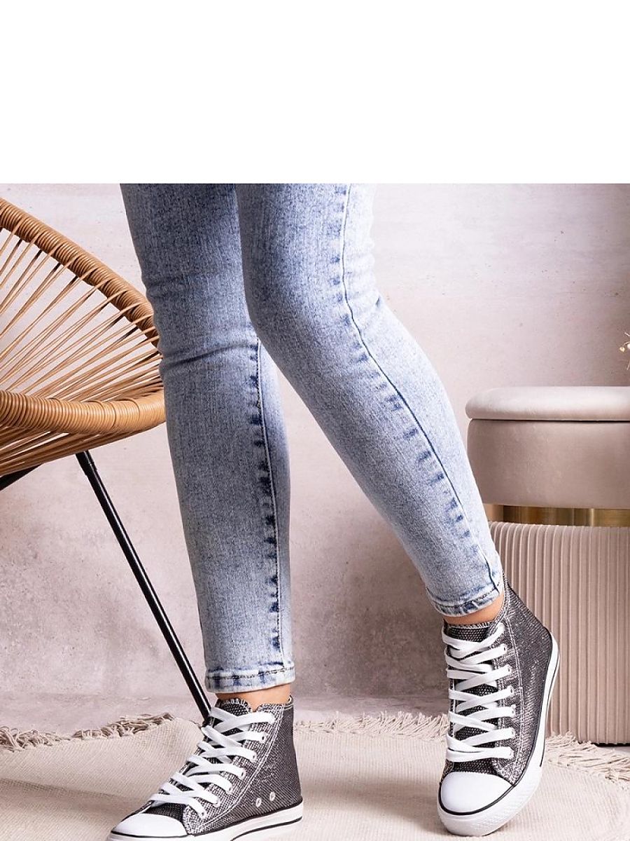 Czarne wysokie trampki z siateczki błyszczącej Ranifali - Solea - obrazek 4