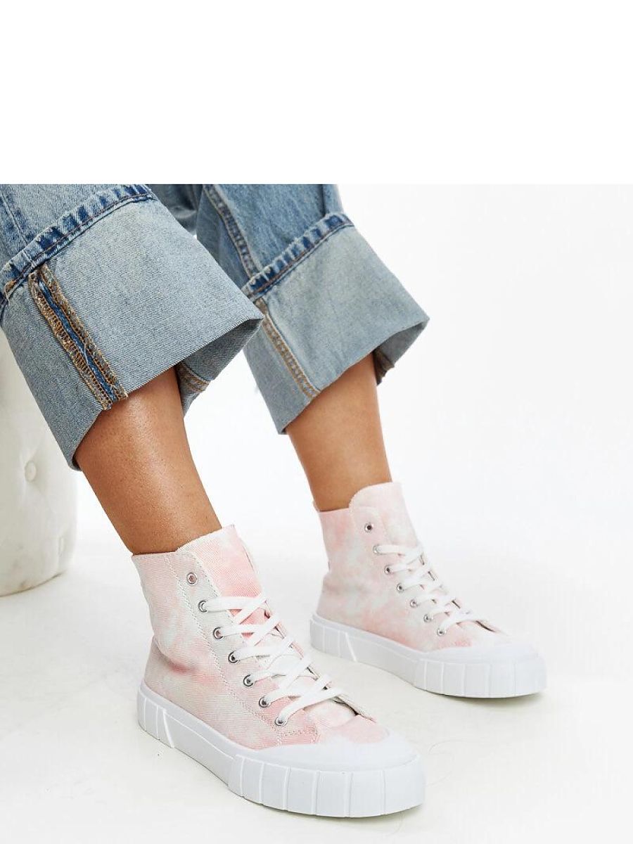 Różowe wysokie materiałowe trampki Raissa - Solea - obrazek 2