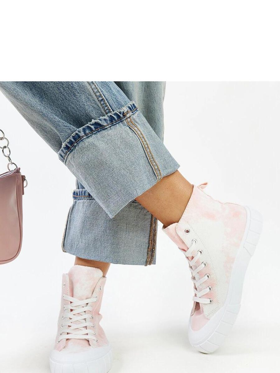 Różowe wysokie materiałowe trampki Raissa - Solea - obrazek 3