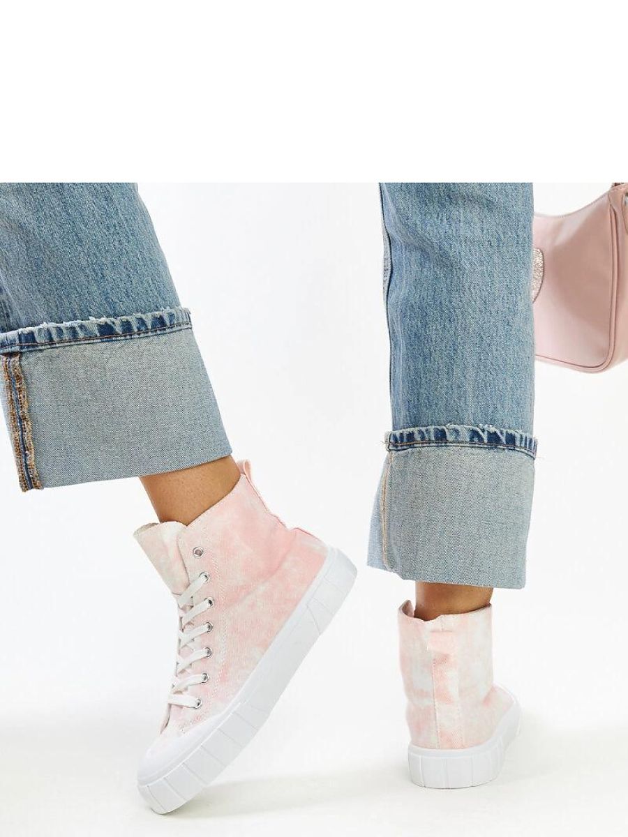 Różowe wysokie materiałowe trampki Raissa - Solea - obrazek 4