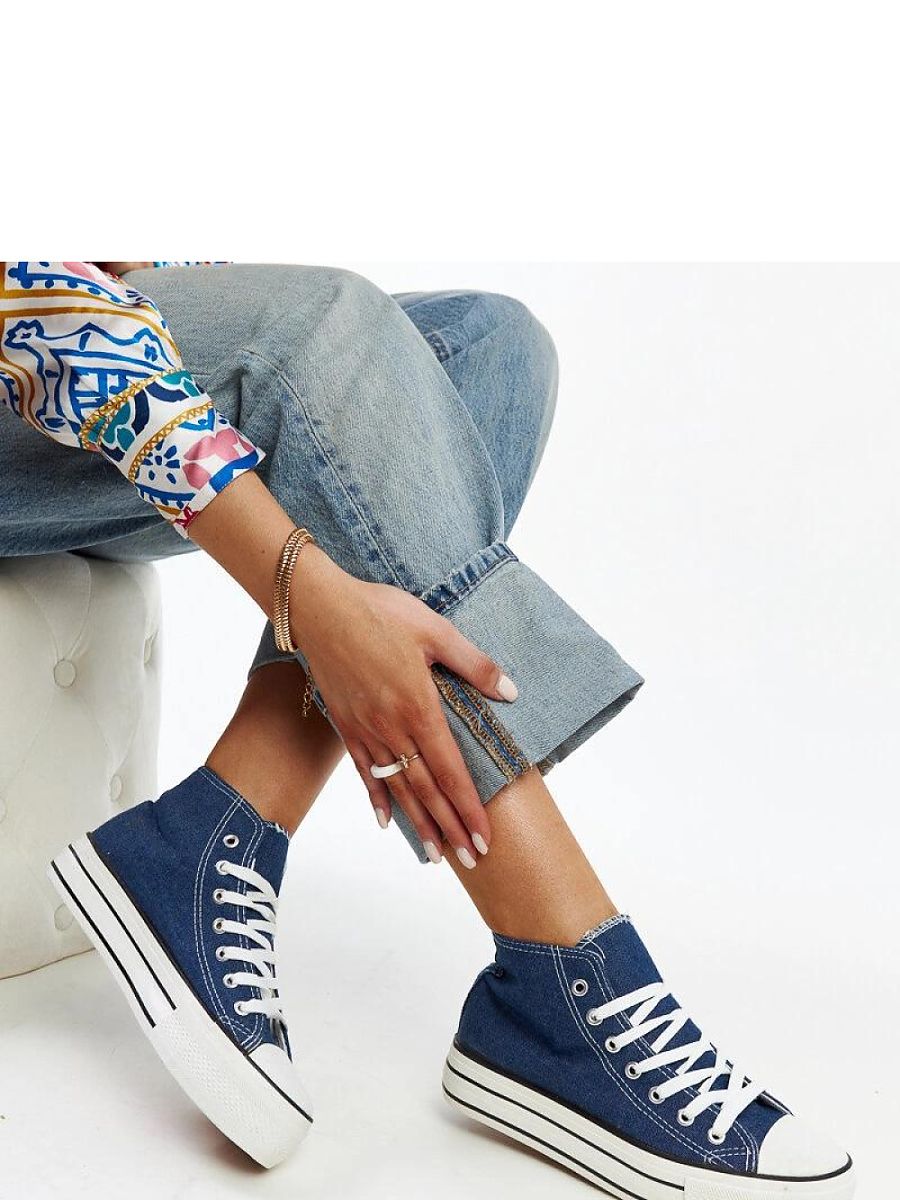 Jeansowe wysokie trampki na grubej podeszwie Bagy - Solea - obrazek 2