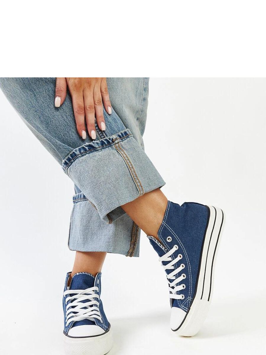 Jeansowe wysokie trampki na grubej podeszwie Bagy - Solea - obrazek 3