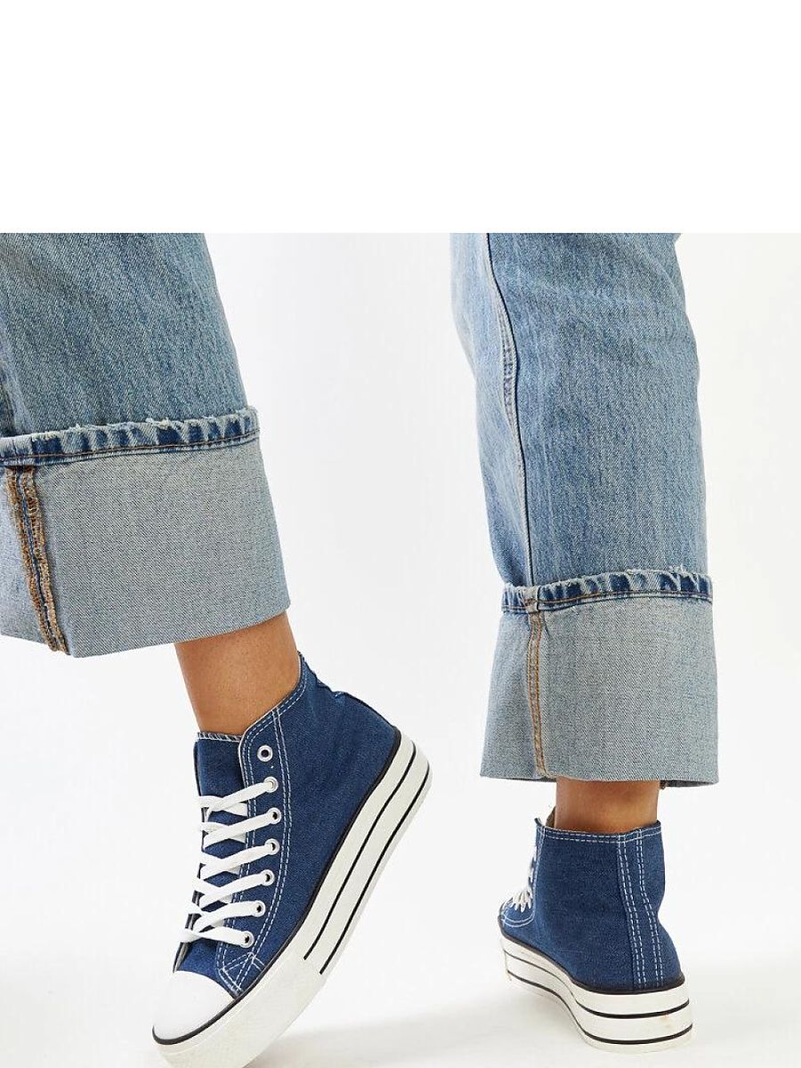 Jeansowe wysokie trampki na grubej podeszwie Bagy - Solea - obrazek 4