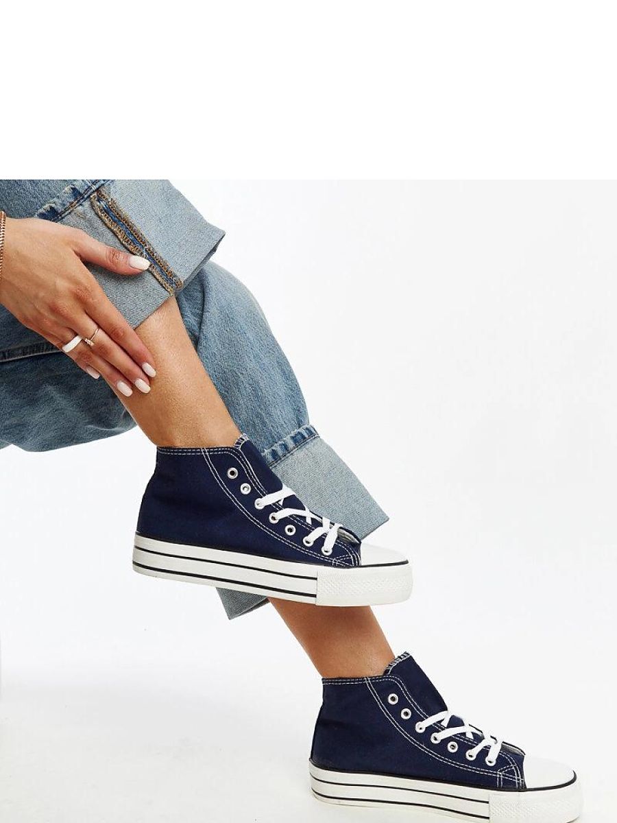 Granatowe wysokie trampki na grubej podeszwie Bagy - Solea - obrazek 2