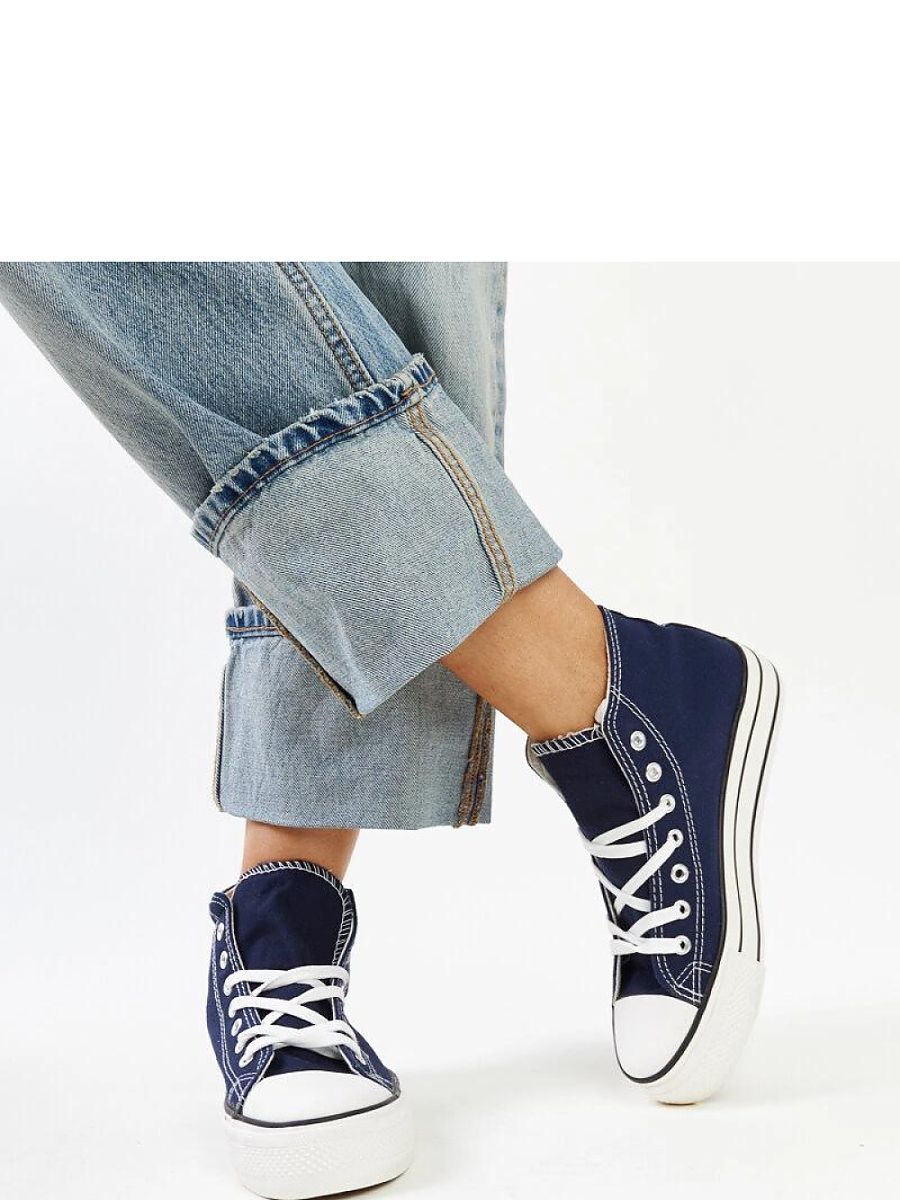 Granatowe wysokie trampki na grubej podeszwie Bagy - Solea - obrazek 3