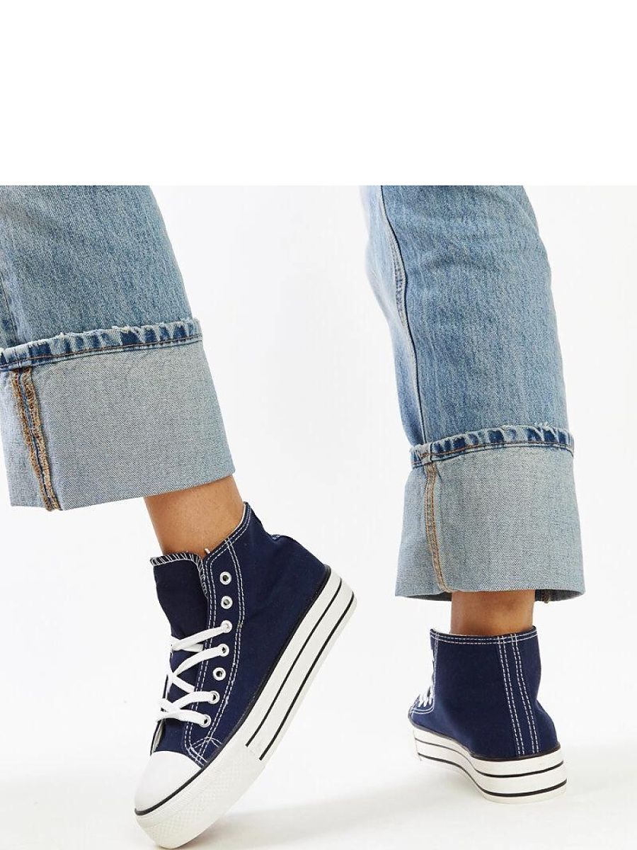 Granatowe wysokie trampki na grubej podeszwie Bagy - Solea - obrazek 4