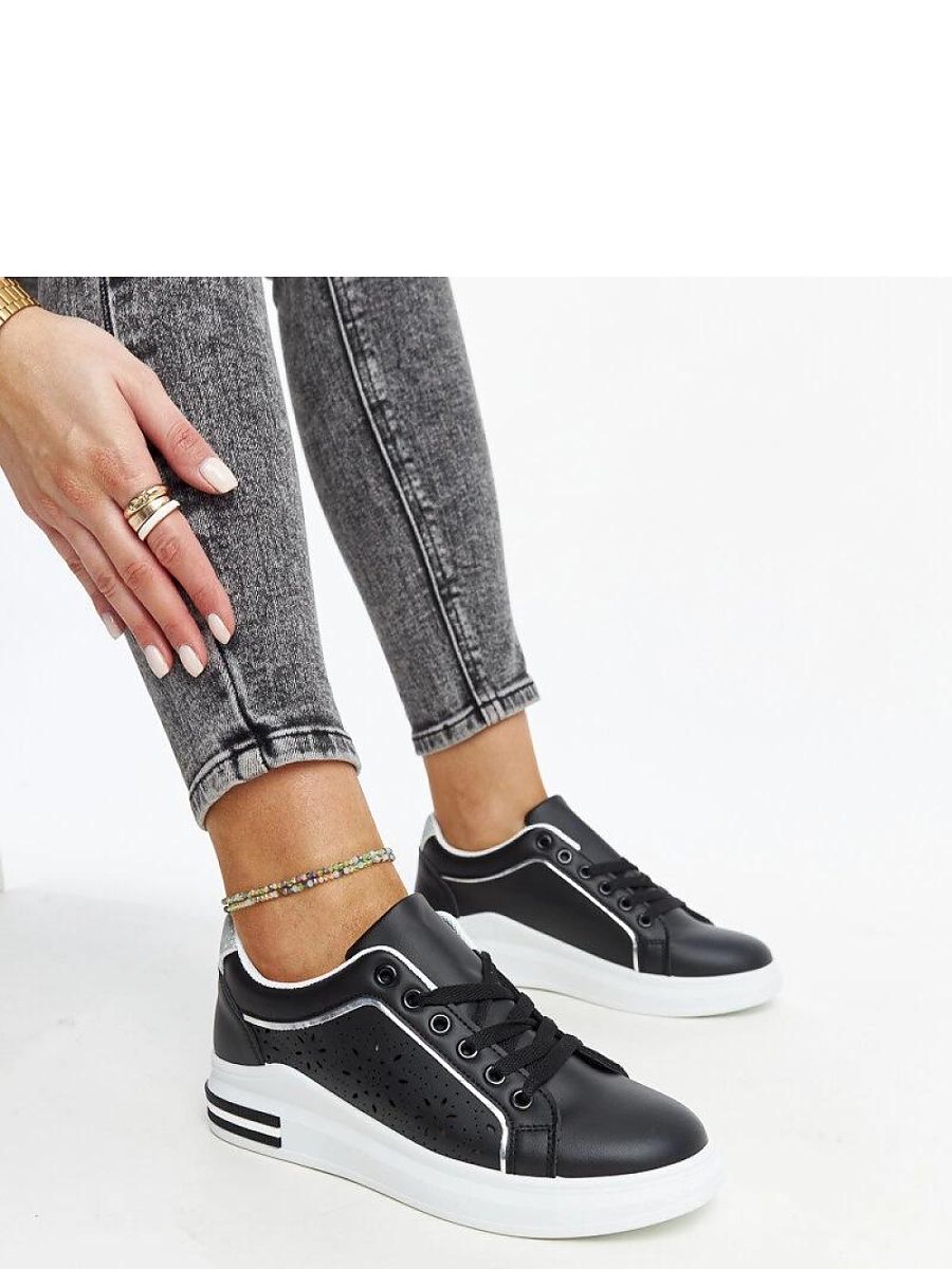 Czarne sneakersy ażurowe z brokatem Zorka - Solea