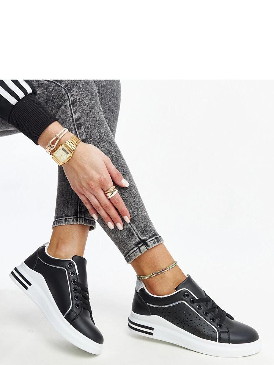 Czarne sneakersy ażurowe z brokatem Zorka - Solea - obrazek 2