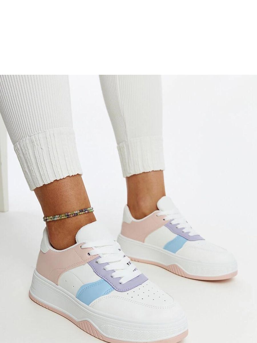 Biało-różowe sneakersy na grubszej podeszwie Rafida - Solea