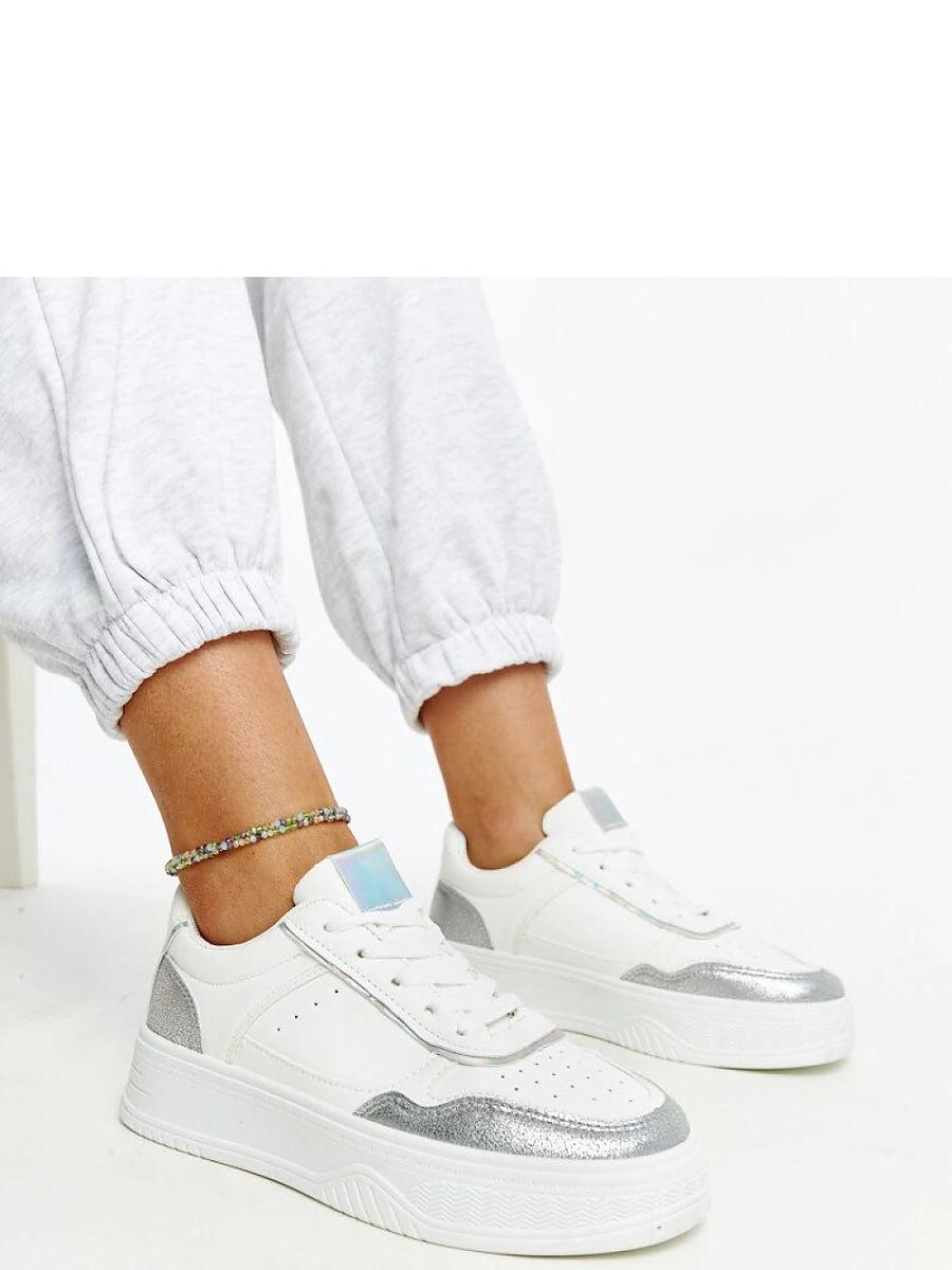 Biało-srebrne sneakersy na grubszej podeszwie Rumai - Solea