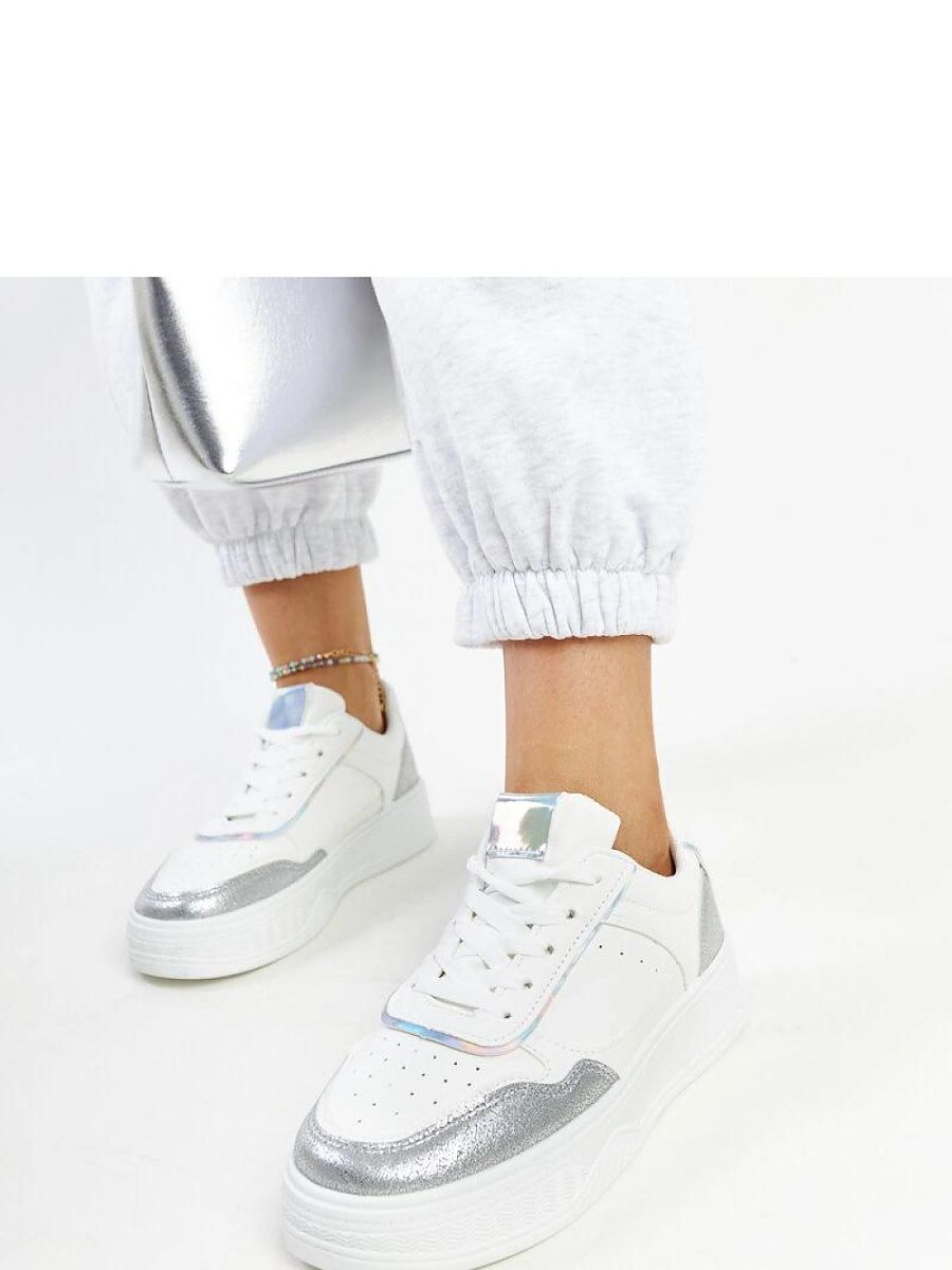 Biało-srebrne sneakersy na grubszej podeszwie Rumai - Solea - obrazek 3