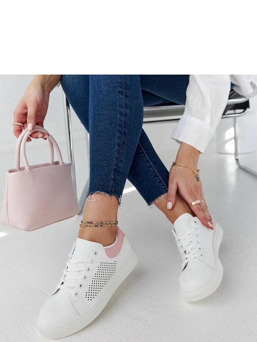 Biało-różowe ażurowe sneakersy Semhar - Solea