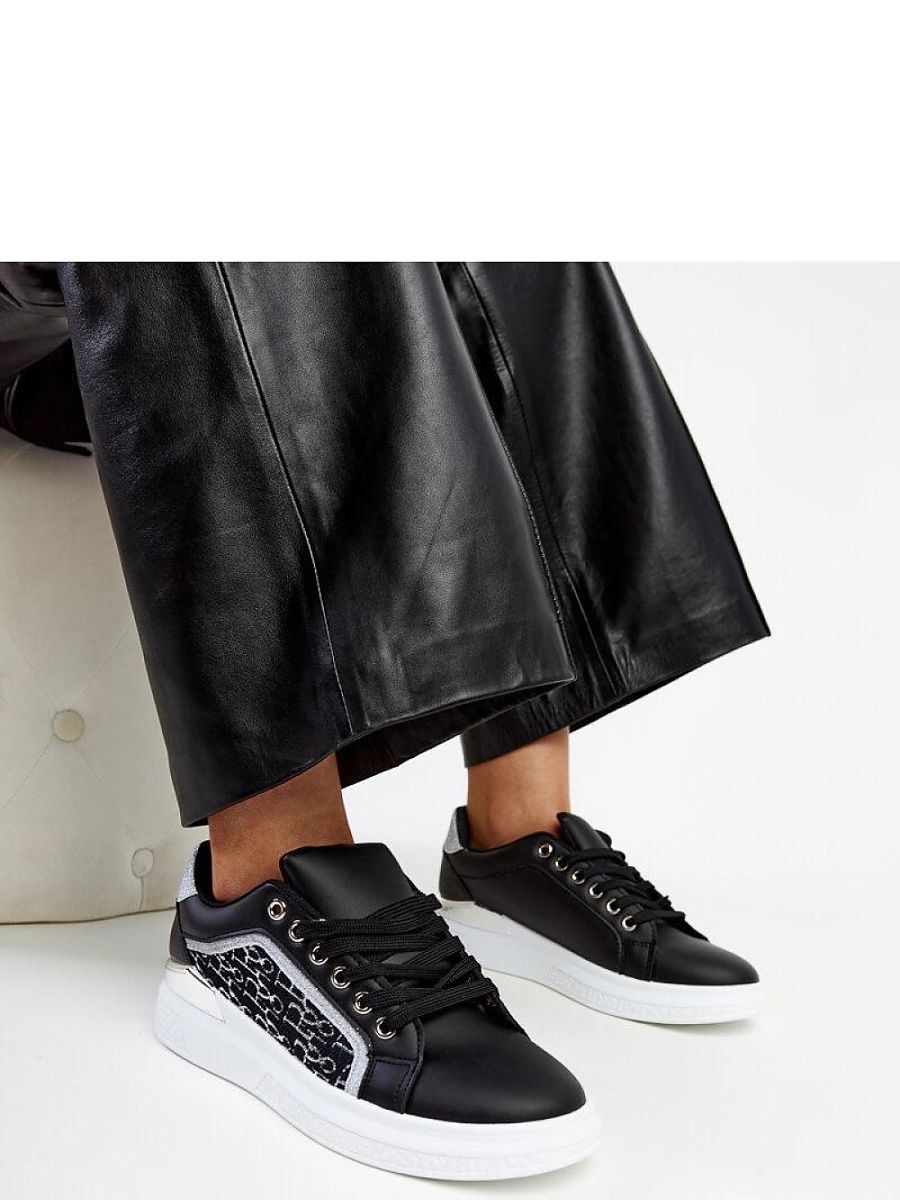 Czarne sneakersy na platformie z brokatem Fekete - Solea