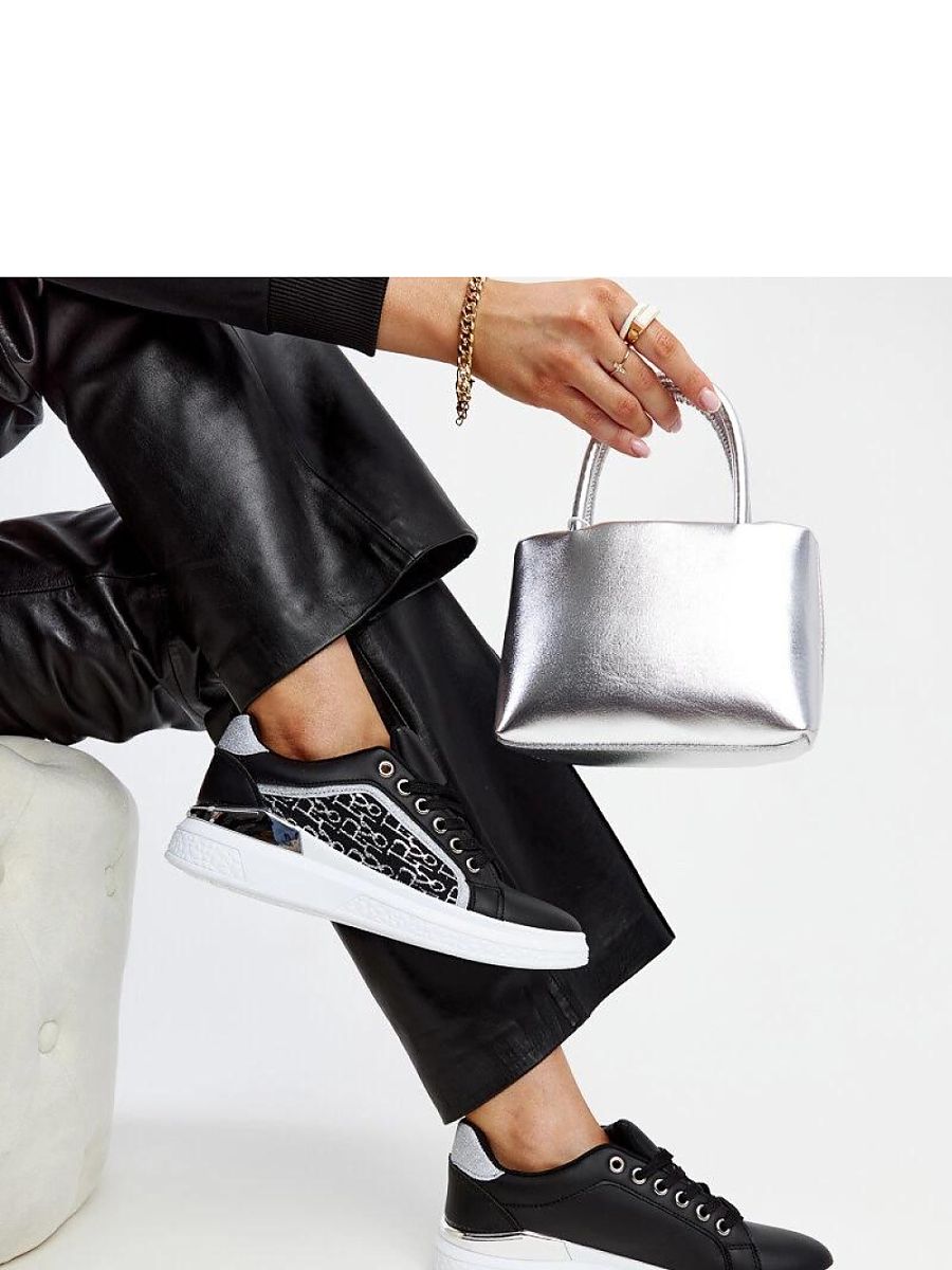 Czarne sneakersy na platformie z brokatem Fekete - Solea - obrazek 3