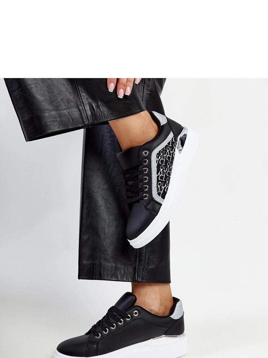 Czarne sneakersy na platformie z brokatem Fekete - Solea - obrazek 4