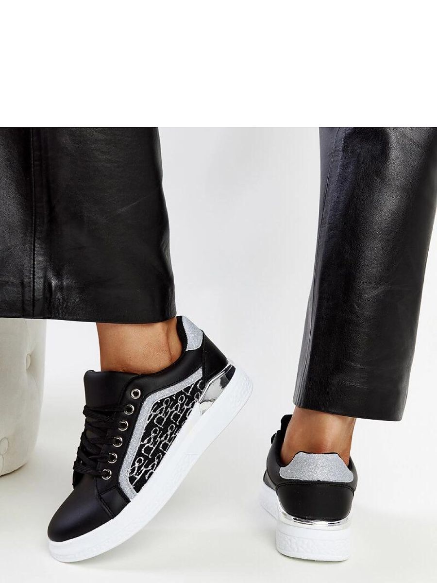Czarne sneakersy na platformie z brokatem Fekete - Solea - obrazek 5