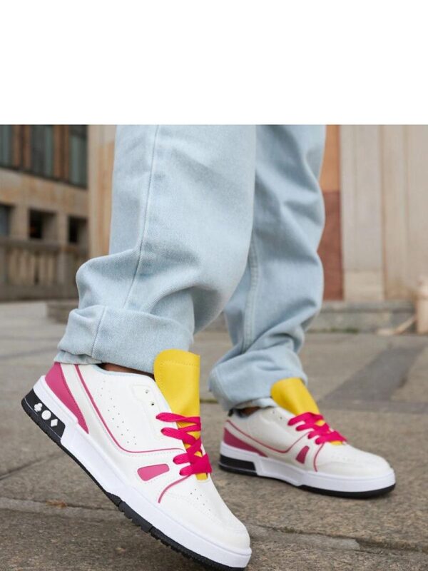 Biało-różowe sneakersy z żółtym językiem Archie - Solea