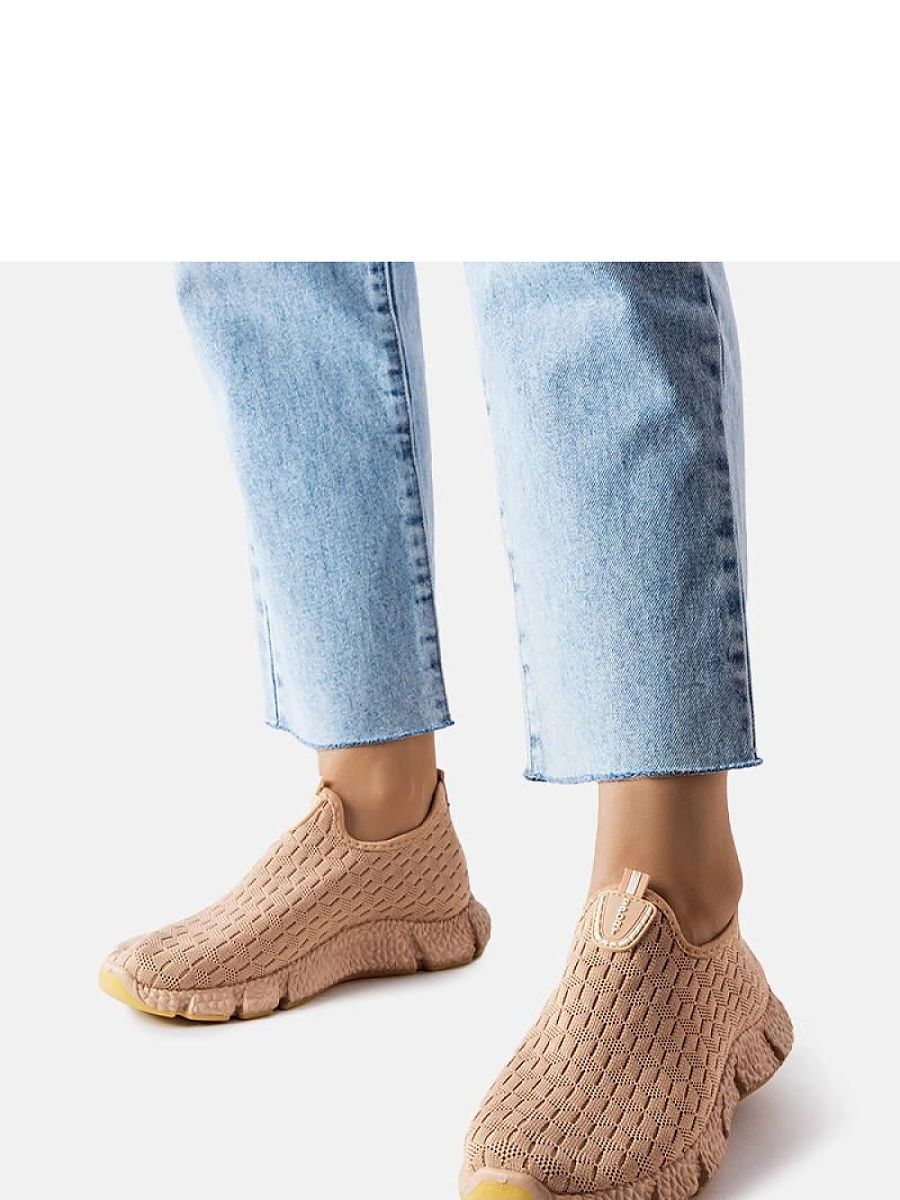 Beżowe sportowe sneakersy wsuwane Obenor - Solea - obrazek 3