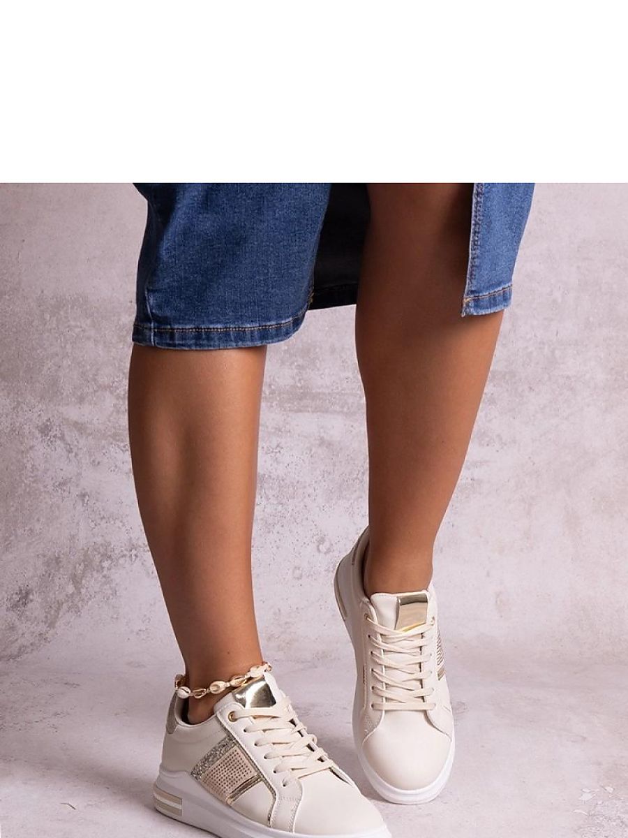 Beżowe sneakersy zdobione cyrkoniami Xarles - Solea