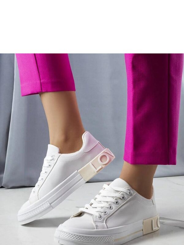 Biało-beżowe tenisówki zdobione napisem Nora - Solea