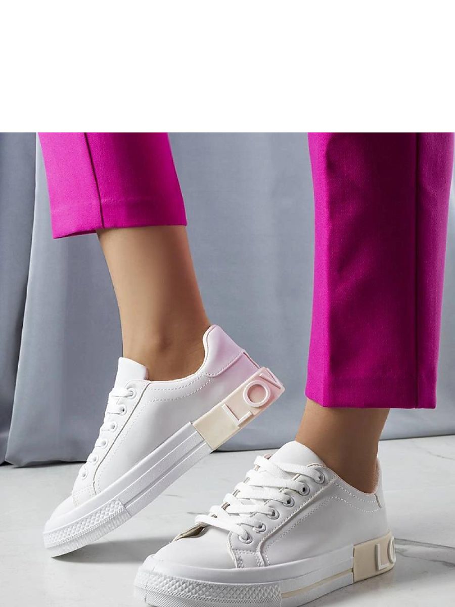 Biało-beżowe tenisówki zdobione napisem Nora - Solea