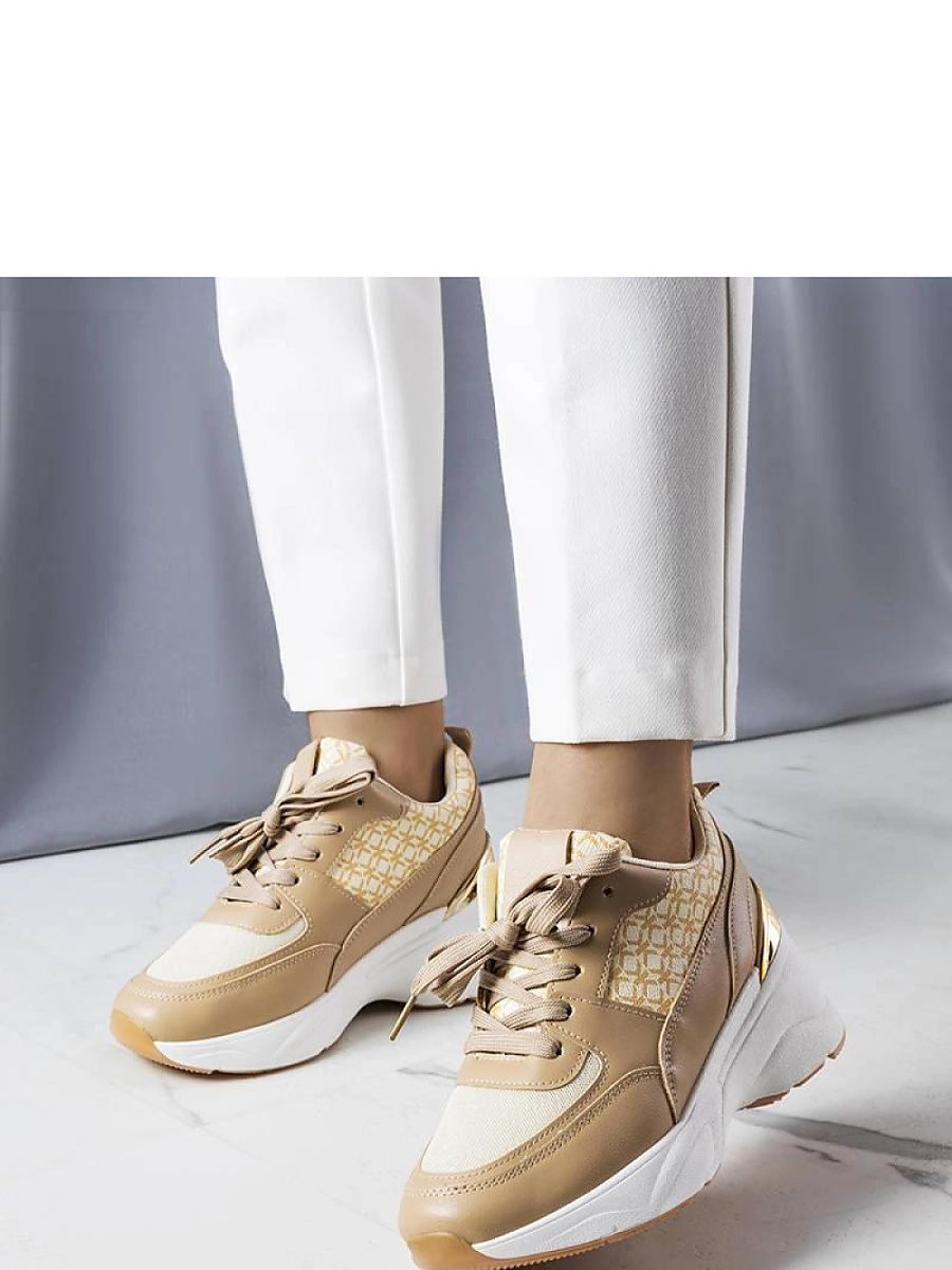 Beżowe sneakersy zdobione monogramem Lora - Solea