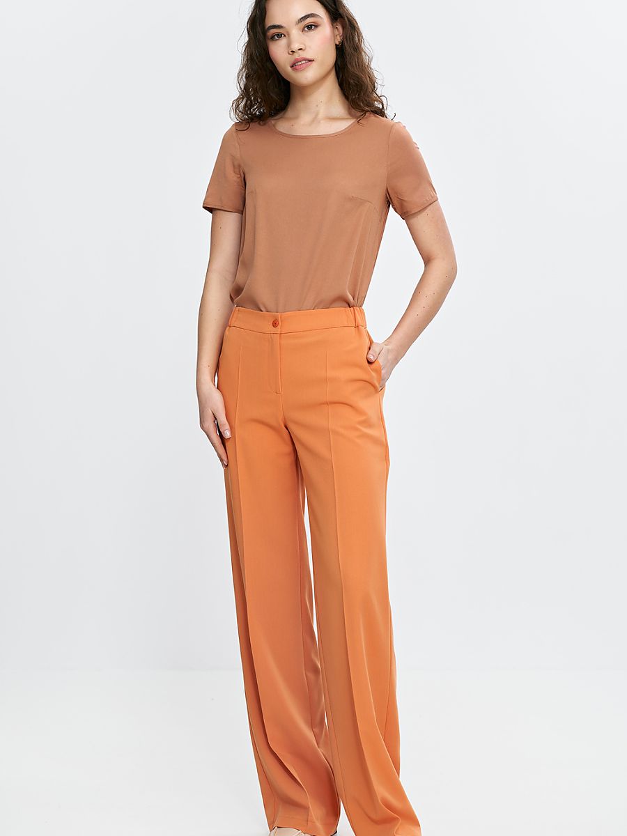 Spodnie wide leg z gumą w pasie SD113 Orange - Nife - obrazek 2